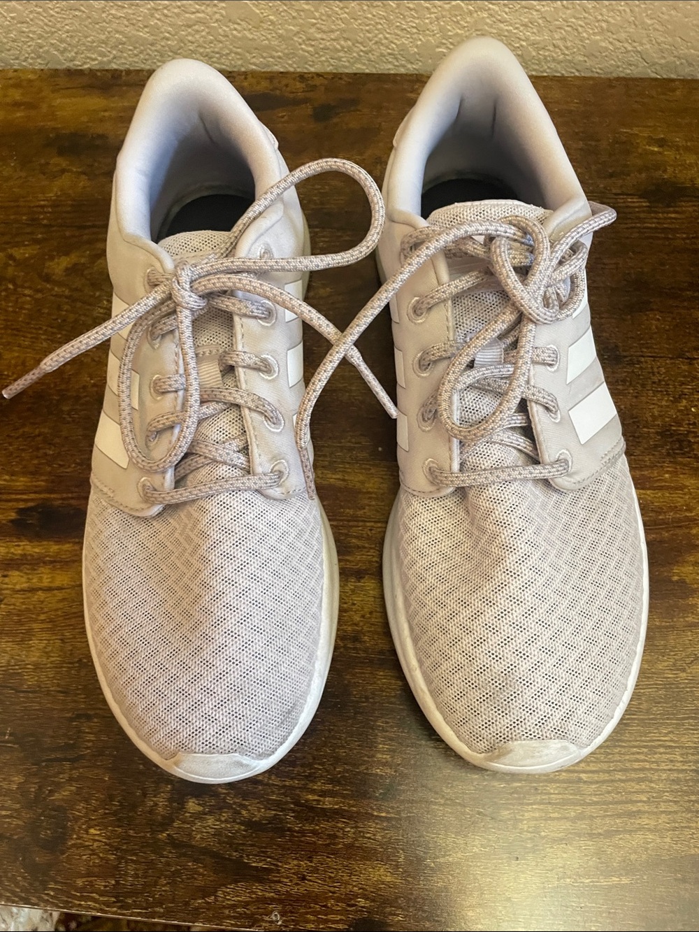 ADIDAS Lightweight Mesh Running Shoes - taupe & white side stripes